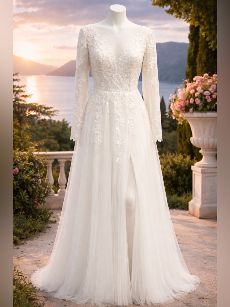 Nwt Soft Ivory White Lace Wedding Dress Size 16 Long Sleeve A-Line Bridal Gown
